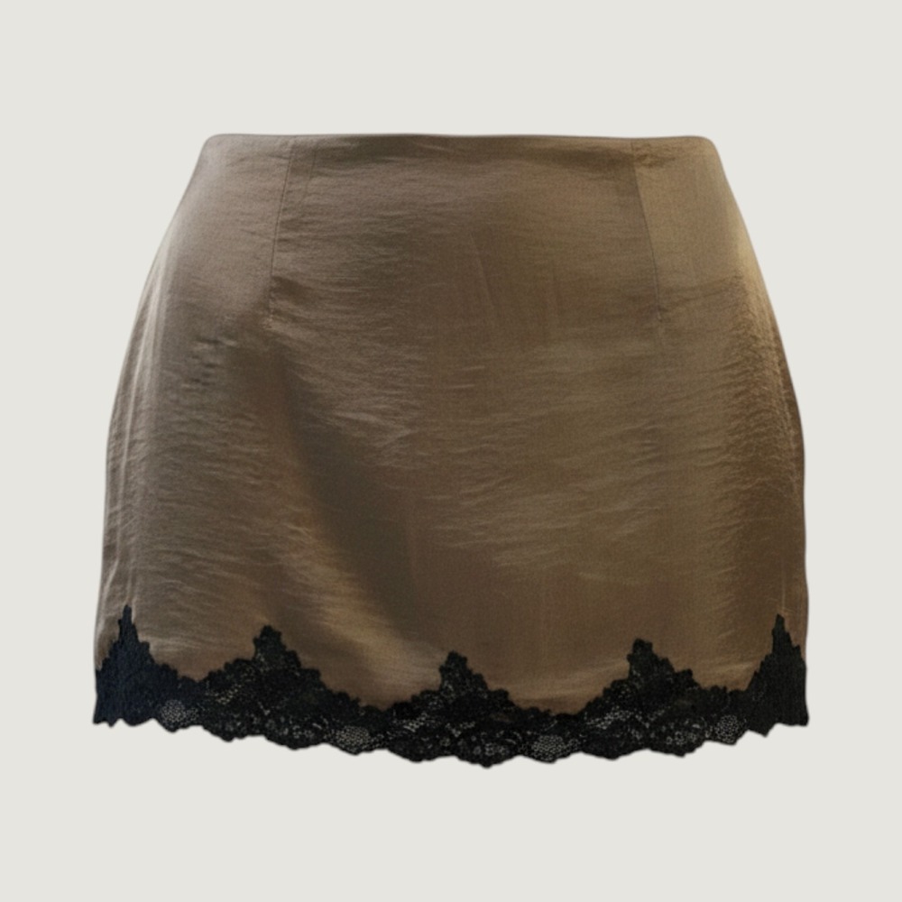 Abercrombie & Fitch Mini Skirt Womens XS Brown Excellent Lace Trim Satin 1677